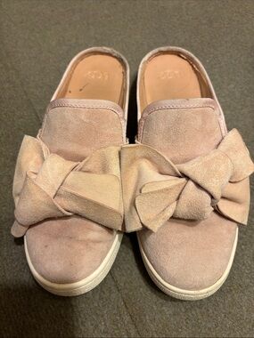 UGG Pink Suede Bow Slip-On Mules